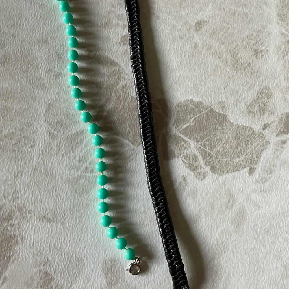 Kids acrylic teal color bead, black unisex strand bracelet - 2 strands